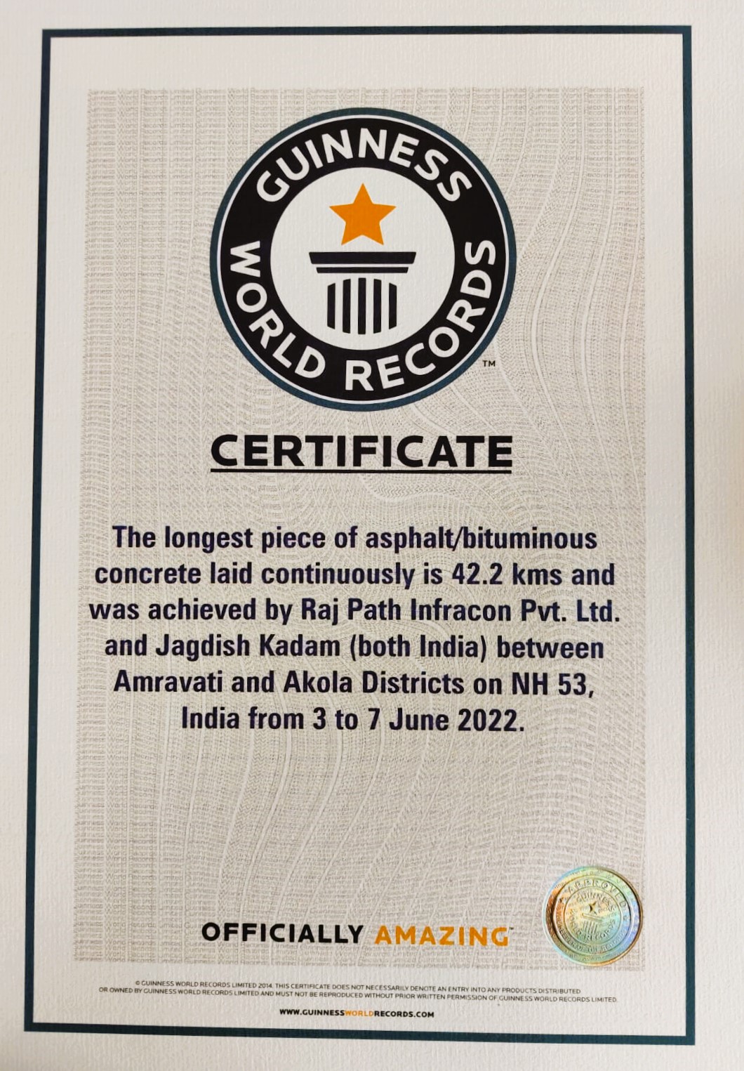 Guinness world record certificate 